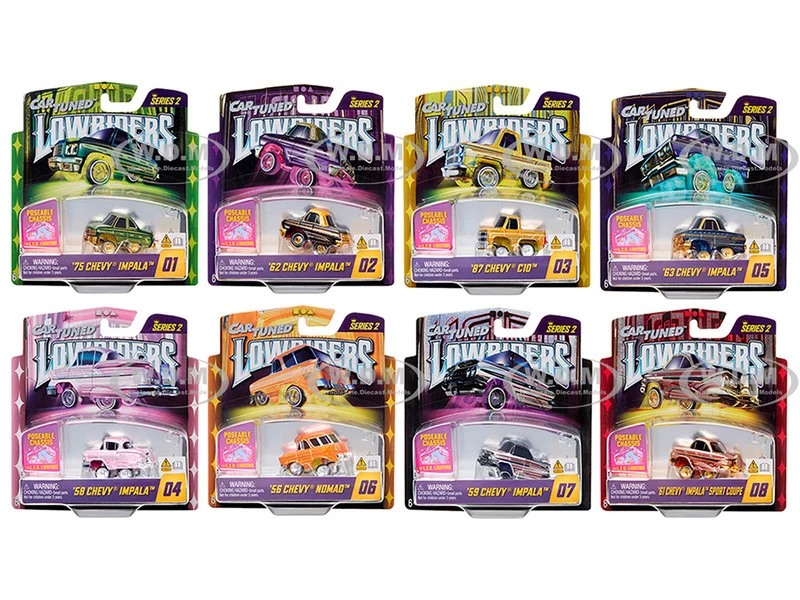 "Lowriders Show Glow" Series 2 Set of 8 Pieces Diecast Model Cars by CarTuned - Other