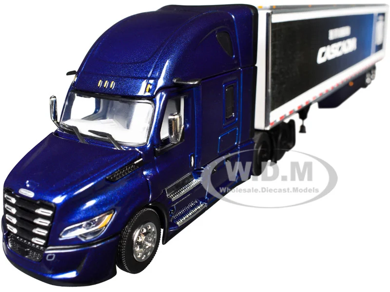 Freightliner Fifth Generation Cascadia Raised Roof Sleeper & 53' Utility Trailer with Skirts Midnight Blue 1/64 Diecast Model by DCP/First Gear - Freightliner Models