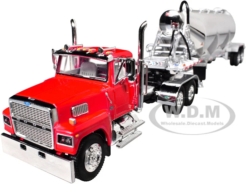 Ford LTL 9000 Day Cab with Heil Pneumatic Tank Trailer Heil Red 1/64 Diecast Model by DCP/First Gear - Ford Models