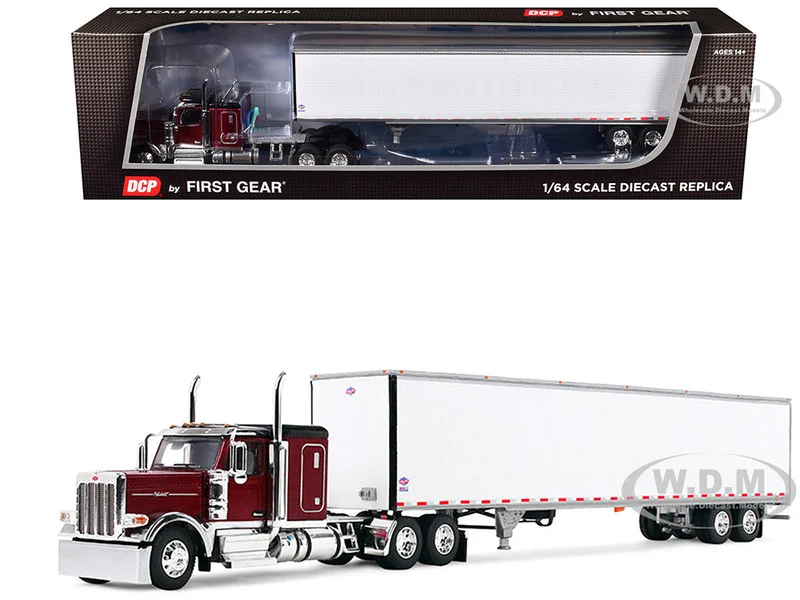 Peterbilt 589 with 58" Flat Top Sleeper and 53' Utility Trailer Legendary Red with Black Top 1/64 Diecast Model by DCP/First Gear - Peterbilt Models
