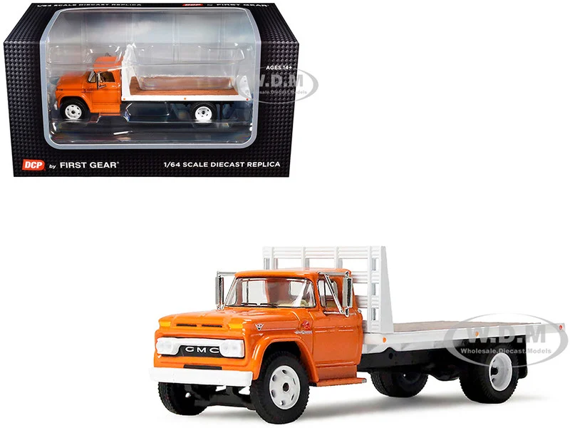 GMC 4000 Flatbed Truck Omaha Orange 1/64 Diecast Model by DCP/First Gear - GMC Models