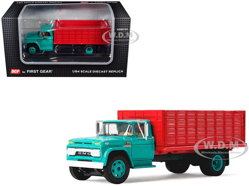 GMC 4000 Grain Truck Turquoise with Red Container 1/64 Diecast Model by DCP/First Gear - GMC Models