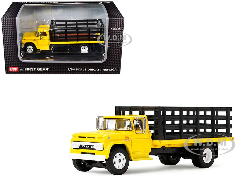 GMC 4000 Stake Truck Bright Yellow 1/64 Diecast Model by DCP/First Gear - GMC Models