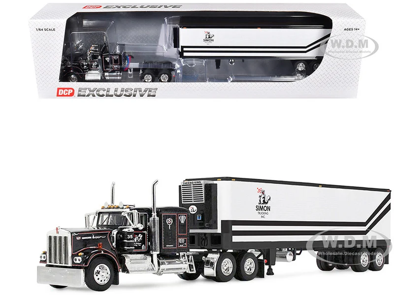 Kenworth W900A with 60" Flat Top Sleeper and 40' Vintage Trailer with Reefer "Dick Simon Trucking" Black with Graphics 1/64 Diecast Model by DCP/First Gear - Kenworth Models