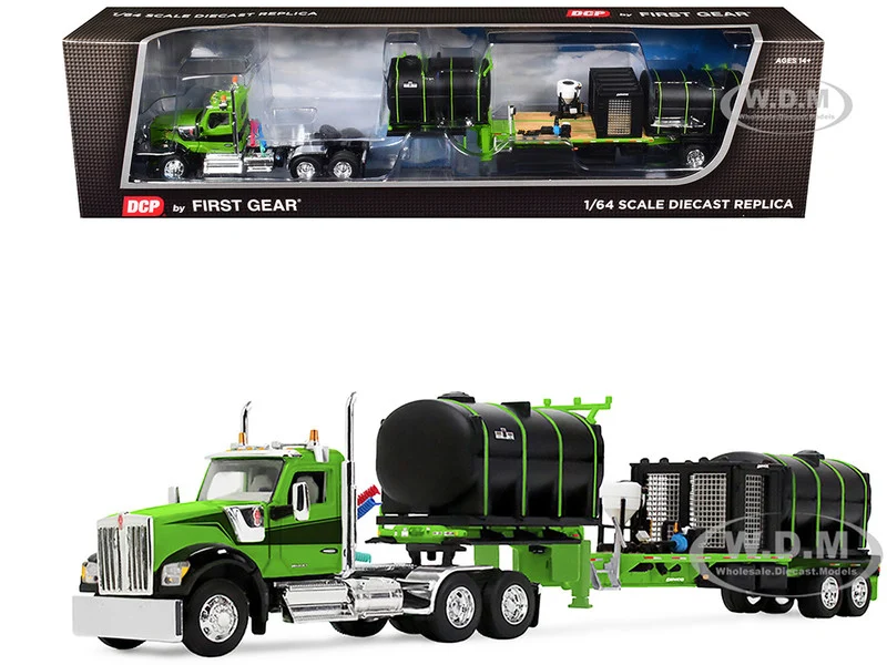 Kenworth W900 Day Cab with Demco 42' Liquid Fertilizer Tender Trailer Green and Black 1/64 Diecast Model by DCP/First Gear - Kenworth Models
