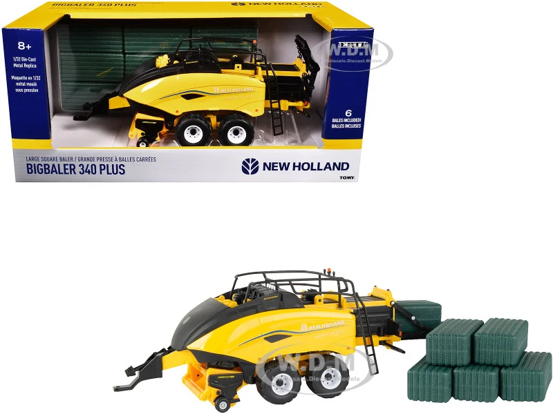 New Holland BigBaler 340 Plus Large Square Baler Yellow with Square Bales 1/32 Diecast Model by ERTL TOMY - Tractors & Farm Models