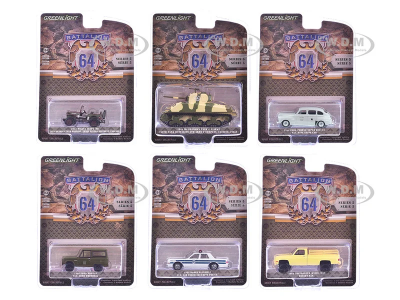 "Battalion 64" Series 5 Set of 6 pieces 1/64 Diecast Models by Greenlight - 1/64 Scale Sets