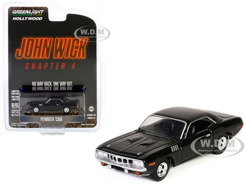 Plymouth Barracuda Black "John Wick: Chapter 4" (2023) Movie "Hollywood Series" Release 41 1/64 Diecast Model Car by Greenlight - Plymouth Models