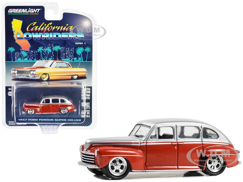 1947 Ford Fordor Super Deluxe Lowrider Red and Silver Metallic "California Lowriders" Series 4 1/64 Diecast Model Car by Greenlight - Ford Models