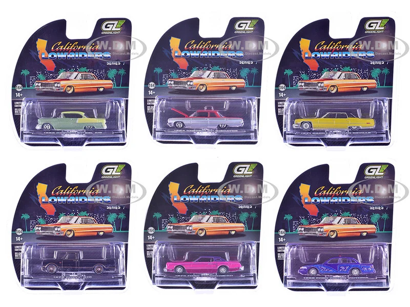 "California Lowriders" Series 7 Set of 6 pieces 1/64 Diecast Model Cars by Greenlight - 1/64 Scale Sets