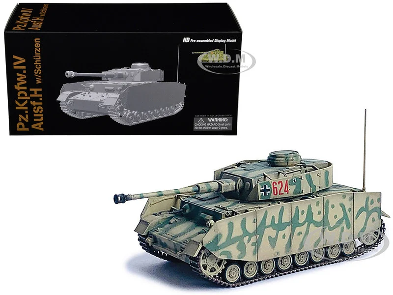 Germany Pz.Kpfw.IV Ausf.H with Schurzen Tank #624 "3.Pz.Div., Ukraine" (1943) "NEO Dragon Armor" Series 1/72 Plastic Model by Dragon Models - Military Models
