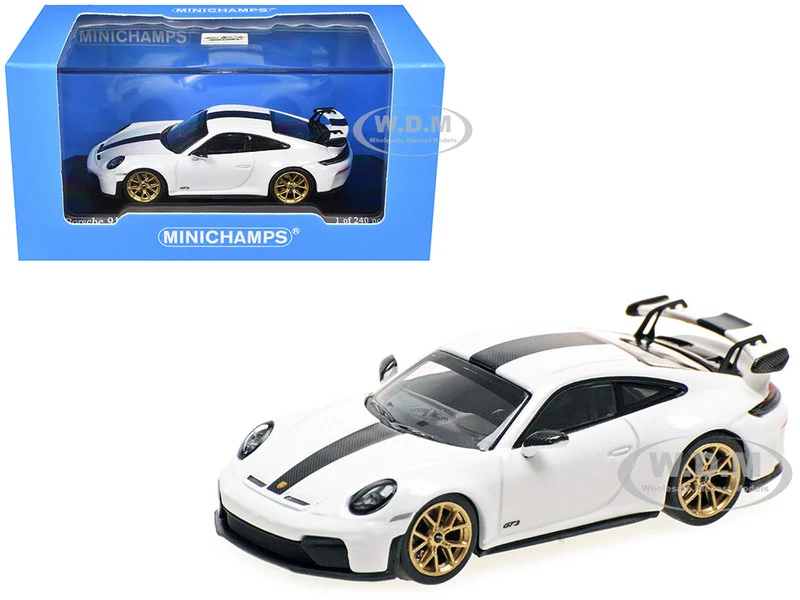 2025 Porsche 911 (992.2) GT3 Weissach Package White with Carbon Stripe Limited Edition to 240 pieces Worldwide 1/64 Diecast Model Car by Minichamps - Porsche Models