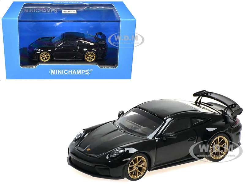 2025 Porsche 911 (992.2) GT3 Weissach Package Black with Carbon Stripe Limited Edition to 240 pieces Worldwide 1/64 Diecast Model Car by Minichamps - Porsche Models