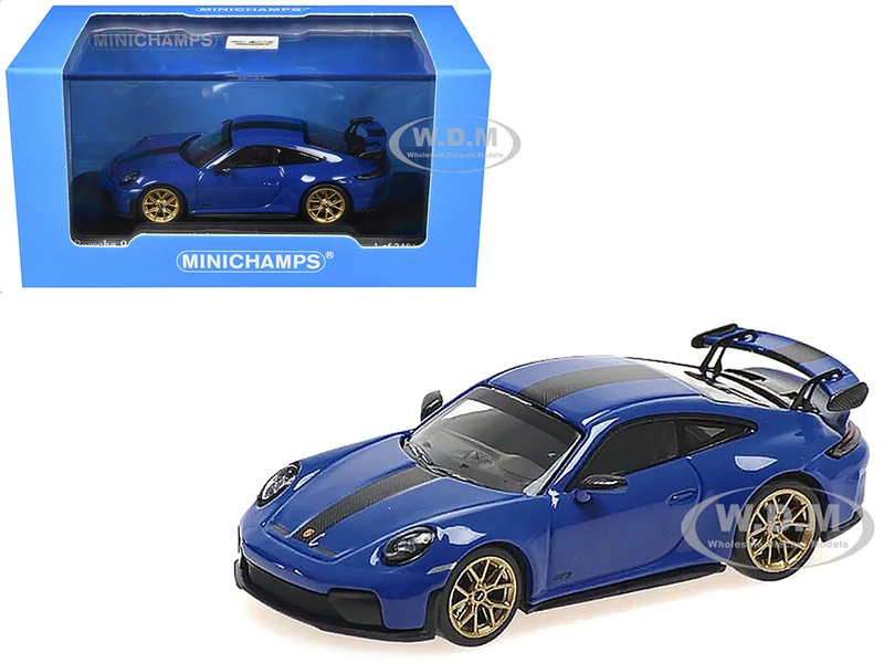 2025 Porsche 911 (992.2) GT3 Weissach Package Blue with Carbon Stripe Limited Edition to 240 pieces Worldwide 1/64 Diecast Model Car by Minichamps - Porsche Models