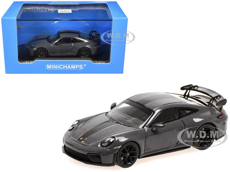 2025 Porsche 911 (992.2) GT3 Weissach Package Gray with Carbon Stripe Limited Edition to 240 pieces Worldwide 1/64 Diecast Model Car by Minichamps - Porsche Models