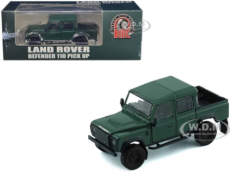 Land Rover Defender 110 Pickup Truck Green with Extra Wheels 1/64 Diecast Model Car by BM Creations - Range/Land Rover Models