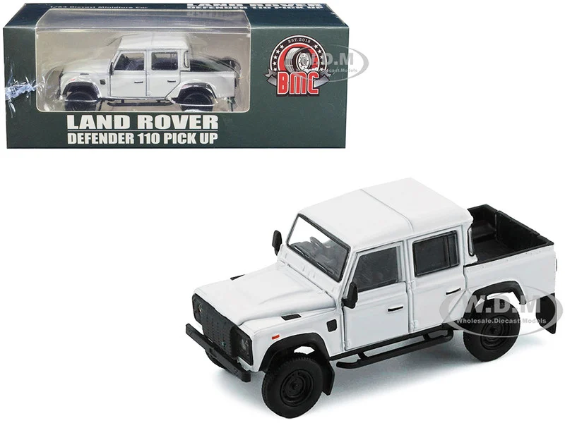 Land Rover Defender 110 Pickup Truck White with Extra Wheels 1/64 Diecast Model Car by BM Creations - Range/Land Rover Models
