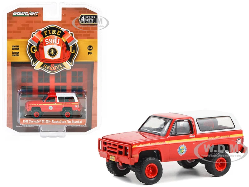 1984 Chevrolet M1009 Red with White Camper Shell "Alaska State Fire Marshal" "Fire & Rescue" Series 4 1/64 Diecast Model Car by Greenlight - Chevrolet Models