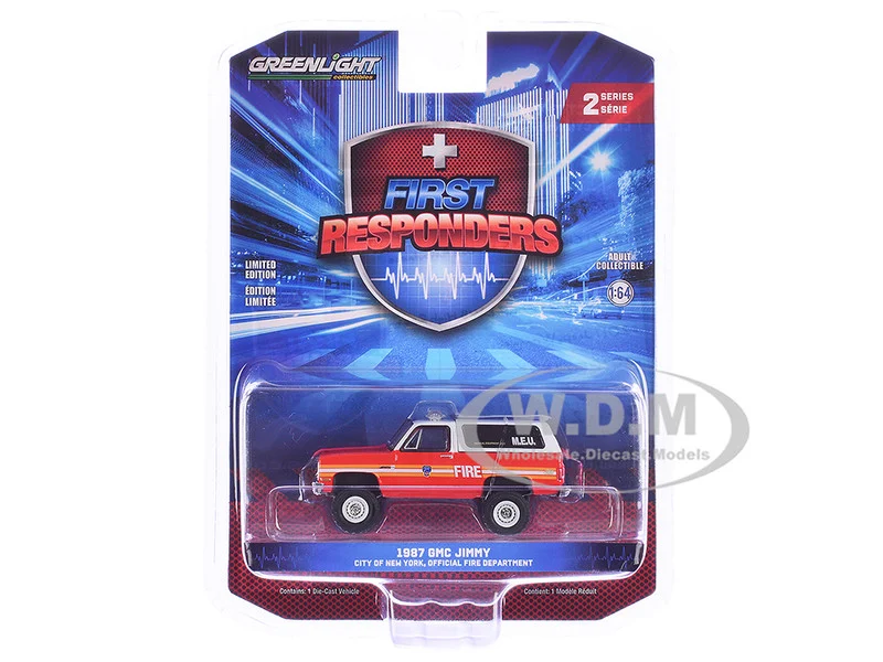 1987 GMC Jimmy "FDNY (The Official Fire Department City of New York) M.E.U. (Medical Equipment Unit)" Red and White "First Responders" Series 2 1/64 Diecast Model Car by Greenlight - Fire and Rescue Models