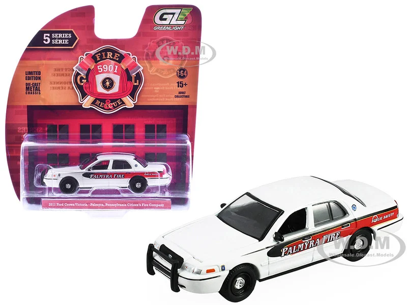 2011 Ford Crown Victoria "Palmyra, Pennsylvania Citizen's Fire Company" White with Graphics "Fire & Rescue" Series #5 1/64 Diecast Model Car by Greenlight - Ford Models