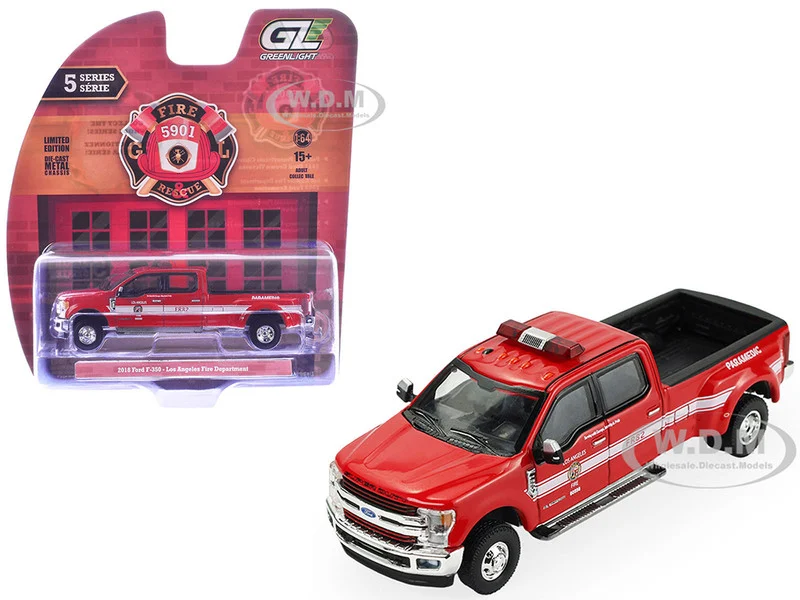 2018 Ford F-350 Pickup Truck "Los Angeles Fire Department" Red with White Stripes "Fire & Rescue" Series #5 1/64 Diecast Model Car by Greenlight