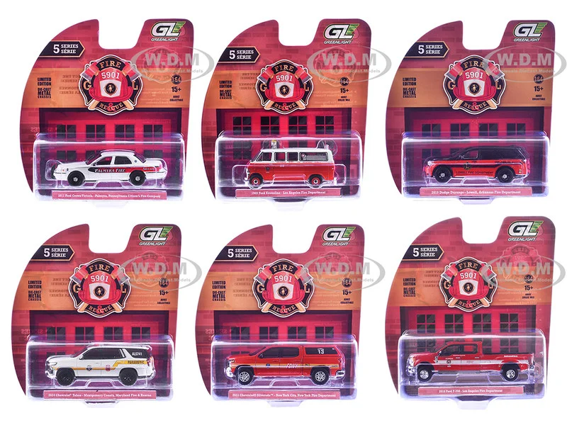 "Fire & Rescue" Series #5 Set of 6 Cars 1/64 Diecast Model Cars by Greenlight - Fire and Rescue Models