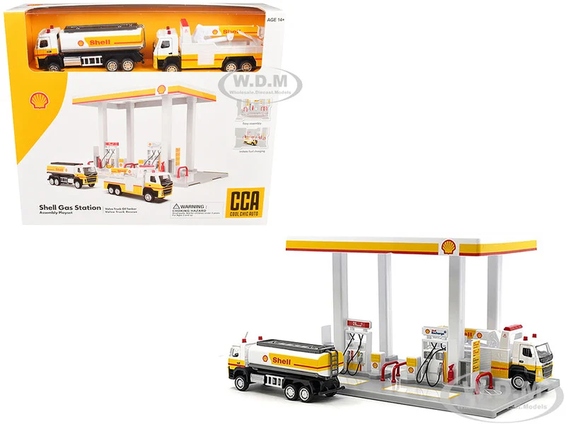 Shell Gas Station Playset with Volvo Oil Tanker and Volvo Tow Truck Diorama Set - Accessories