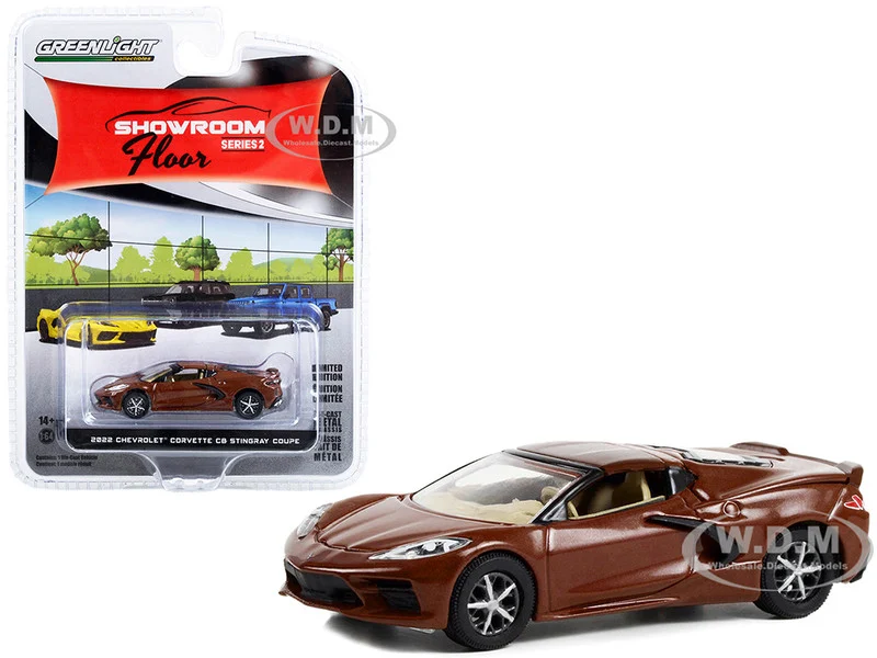 2022 Chevrolet Corvette C8 Stingray Coupe Caffeine Brown Metallic "Showroom Floor" Series 2 1/64 Diecast Model Car by Greenlight - Chevrolet Models
