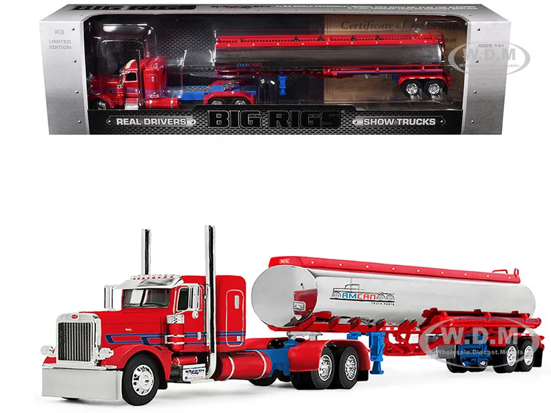 Peterbilt 389 with 36" Flat Top Sleeper and Heil Fuel Tank Trailer "Sancken Custom Truck by Amcan" Red "Big Rigs" Series II #3 1/64 Diecast Model by DCP/First Gear - Peterbilt Models