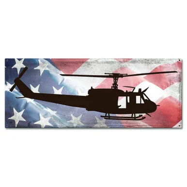UH-1 Huey Profile with Flag Metal Sign