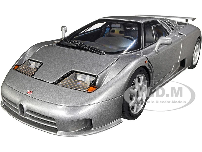 Bugatti EB110 SS Super Sport Grigio Metalizzatto Silver Metallic with Silver Wheels 1/18 Model Car by Autoart - Bugatti Models