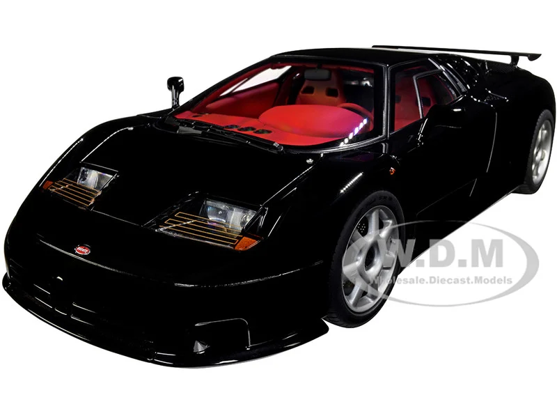 Bugatti EB110 SS Super Sport Nero Vernice Black with Red Interior and Silver Wheels 1/18 Model Car by Autoart - Bugatti Models