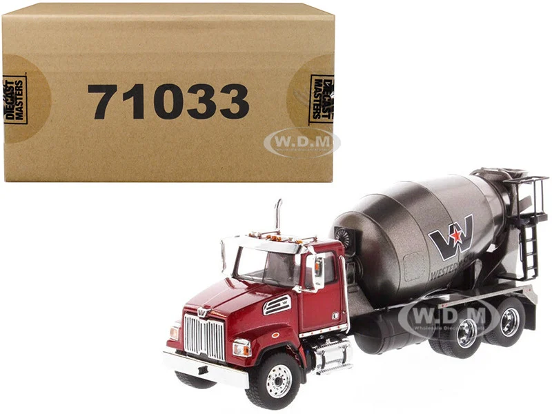 Western Star 4700 SF Concrete Mixer Truck Metallic Red with Gray Body 1/50 Diecast Model by Diecast Masters - Western Star Models