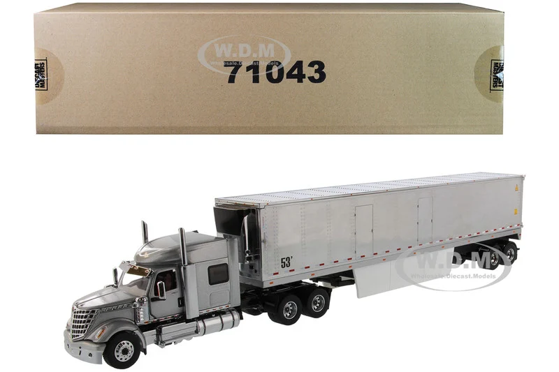 International LoneStar Sleeper Cab Silver with 53' Reefer Refrigerated Chrome Plated Van Trailer "Transport Series" 1/50 Diecast Model by Diecast Masters - International Models