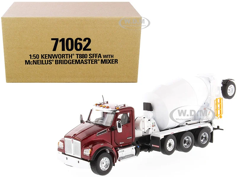 Kenworth T880 SFFA with McNeilus Bridgemaster Mixer Truck Radiant Red and White 1/50 Diecast Model by Diecast Masters - Kenworth Models