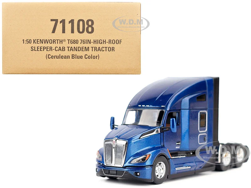 Kenworth T680 Truck Tractor Deep Cerulean Blue Metallic "Transport Series" 1/50 Diecast Model by Diecast Masters - Kenworth Models