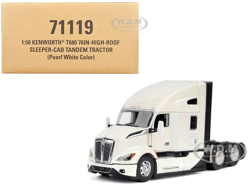 Kenworth T680 Truck Tractor Pearl White "Transport Series" 1/50 Diecast Model by Diecast Masters - Kenworth Models