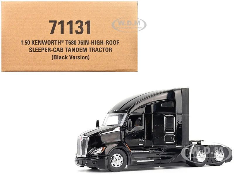 Kenworth T680 76" High Roof Sleeper Cab Truck Tractor Black "Transport Series" 1/50 Diecast Model by Diecast Masters - Kenworth Models