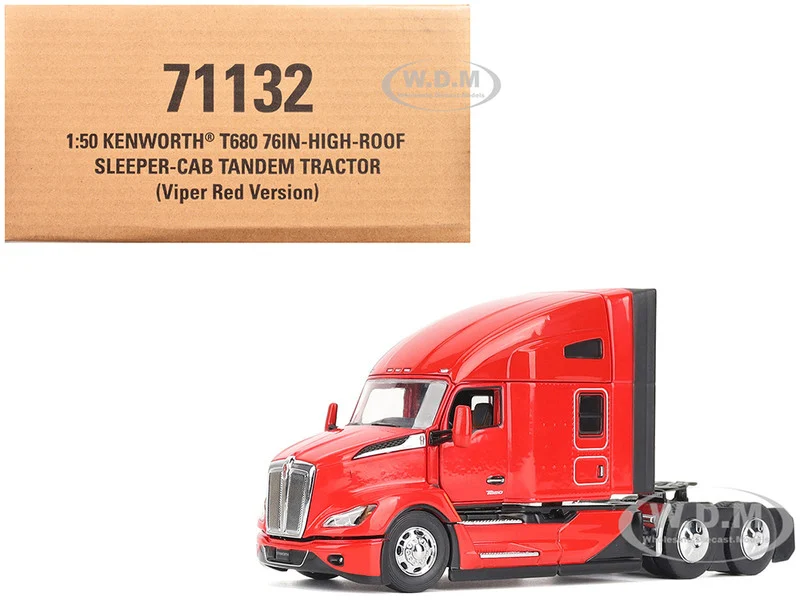 Kenworth T680 76" High Roof Sleeper Cab Truck Tractor Viper Red "Transport Series" 1/50 Diecast Model by Diecast Masters - Kenworth Models