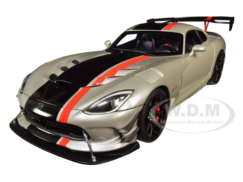 2017 Dodge Viper ACR Billet Silver Metallic with Black and Red Stripes 1/18 Model Car by Autoart - Dodge Models