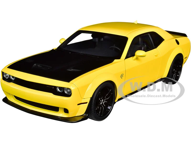 Dodge Challenger SRT Hellcat Widebody Yellow Jacket with Satin Black Hood 1/18 Model Car by Autoart - Dodge Models