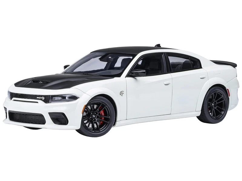 Dodge Charger SRT Hellcat Redeye Knuckle White with Matt Black Hood and Top 1/18 Model Car by Autoart - Dodge Models
