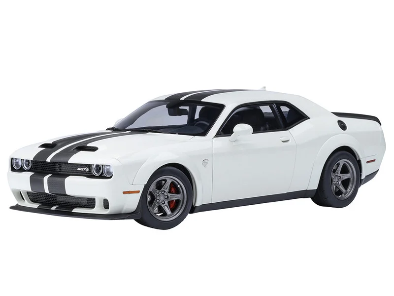 2023 Dodge Challenger SRT Super Stock Knuckle White with Carbon Stripes 1/18 Model Car by Autoart - Dodge Models