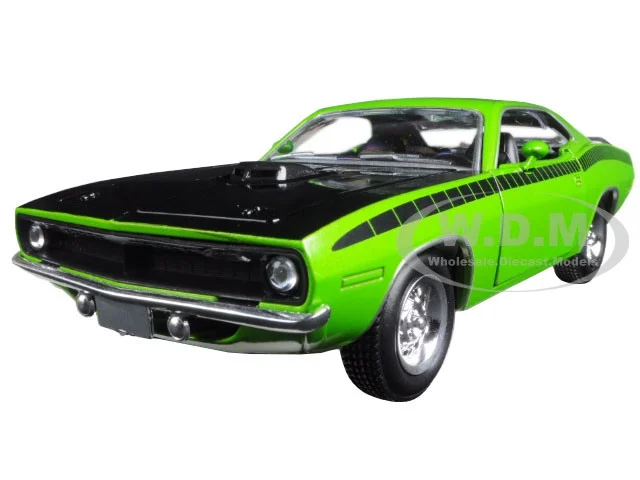 1970 Plymouth Barracuda Green with Black Hood and Stripes "Muscle Car Collection" 1/25 Diecast Model Car by New Ray - Plymouth Models