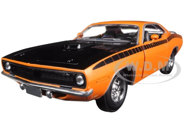1970 Plymouth Cuda Orange with Black Hood and Stripes 1/25 Diecast Model Car by New Ray - Plymouth Models