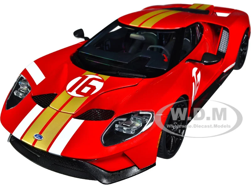 Ford GT Heritage Edition #16 "Alan Mann" Red Metallic with Gold Stripes 1/18 Model Car by Autoart - Ford Models