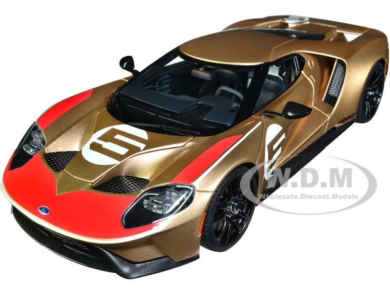 Ford GT Heritage Edition #5 "Holman Moody" Gold Metallic with Red and White Graphics 1/18 Model Car by Autoart - Ford Models