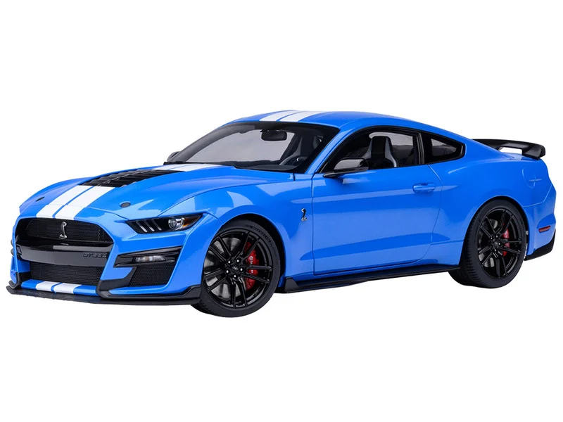 Ford Mustang Shelby GT500 Grabber Blue with White Stripes 1/18 Model Car by Autoart - Ford Models