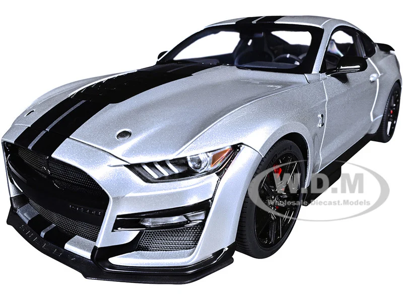 Ford Mustang Shelby GT500 Iconic Silver Metallic with Black Stripes 1/18 Model Car by Autoart - Ford Models