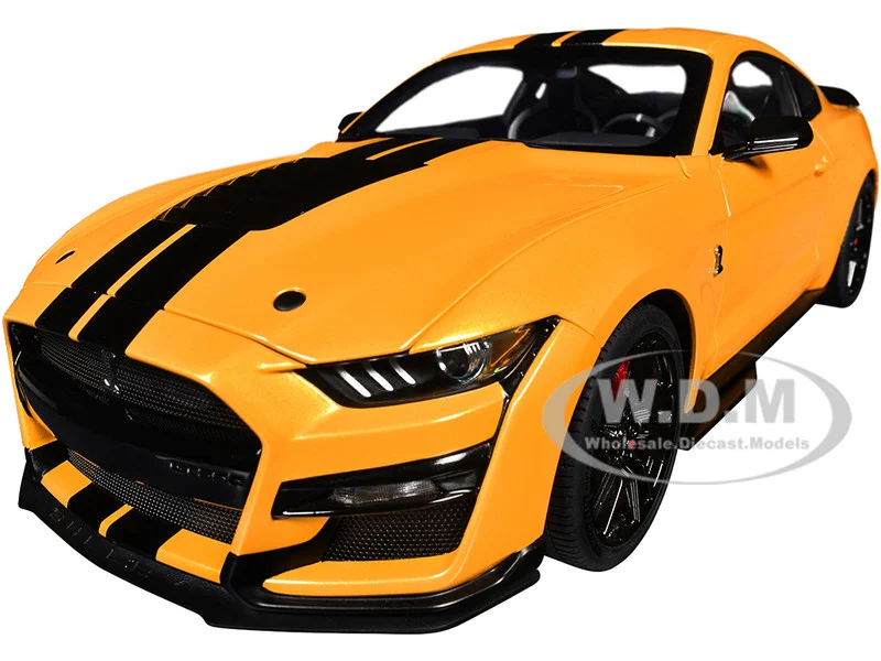 Ford Mustang Shelby GT500 Cyber Orange Metallic with Black Stripes 1/18 Model Car by Autoart - Ford Models